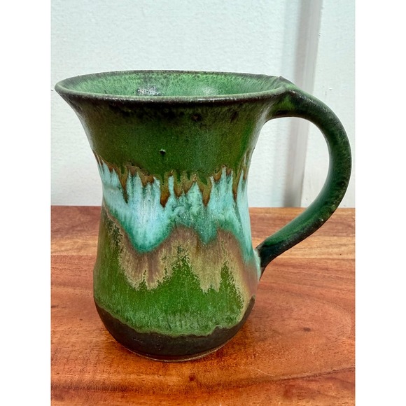 Unbranded Other - Studio Pottery Mug Green Turquoise Drip Glaze Hand Thrown Signed Stoneware